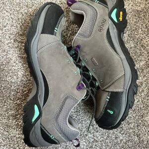 Ahnu Gray and Black Shoes with Teal Accents